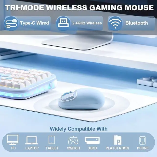 Alt view image 3 of 7 - C1 Wireless Tri-Mode Wireless Mouse 4800 DPI Optical (Blue)