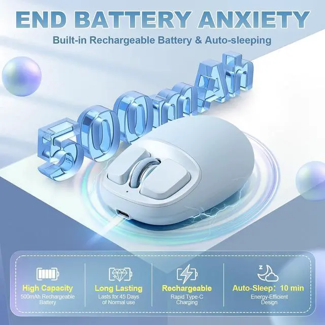 Alt view image 6 of 7 - C1 Wireless Tri-Mode Wireless Mouse 4800 DPI Optical (Blue)