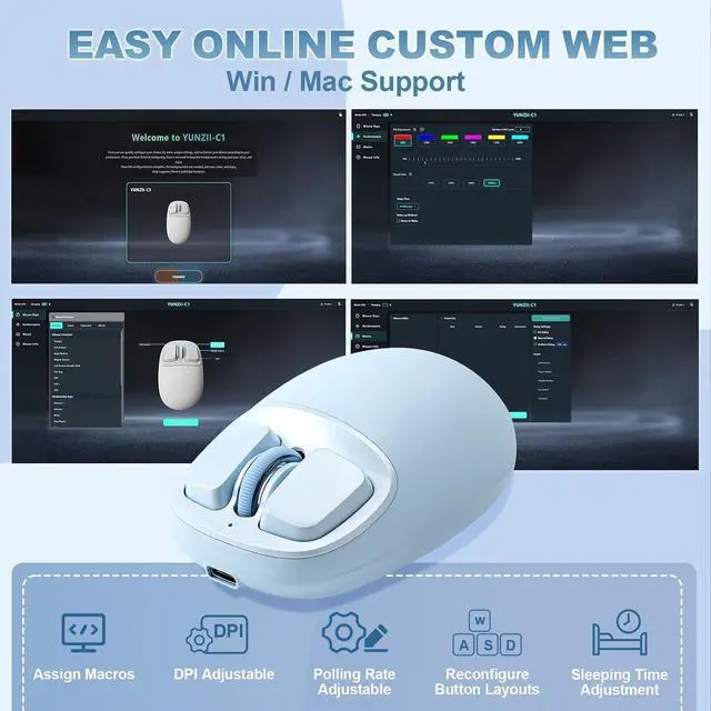 Alt view image 7 of 7 - C1 Wireless Tri-Mode Wireless Mouse 4800 DPI Optical (Blue)