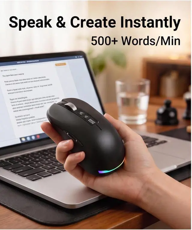 Alt view image 3 of 7 - Ai Mouse with Voice Typing & ChatGPT Assistant,Smart Mouse Multi Language Voice to Text Recorder Ergonomic Wireless BT Mouse 600mAH for Computer,PC,Laptop,2026 Upgraded (Upgrade BK)
