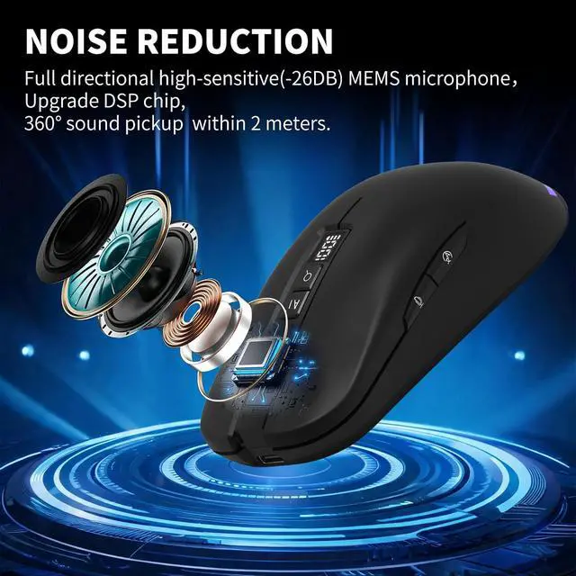 Alt view image 4 of 7 - Ai Mouse with Voice Typing & ChatGPT Assistant,Smart Mouse Multi Language Voice to Text Recorder Ergonomic Wireless BT Mouse 600mAH for Computer,PC,Laptop,2026 Upgraded (Upgrade BK)