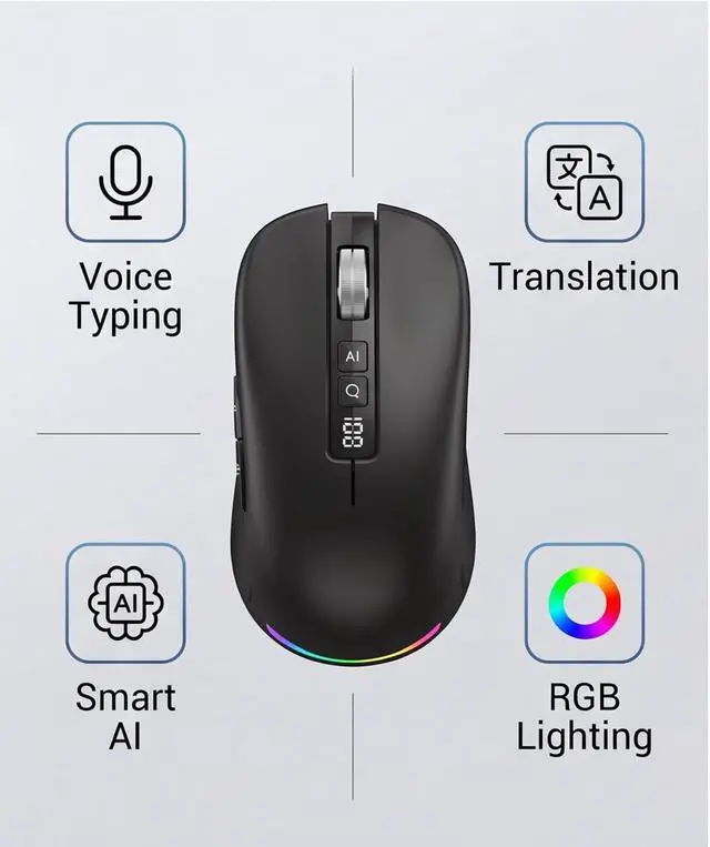 Alt view image 2 of 7 - Ai Mouse with Voice Typing & ChatGPT Assistant,Smart Mouse Multi Language Voice to Text Recorder Ergonomic Wireless BT Mouse 600mAH for Computer,PC,Laptop,2026 Upgraded (Upgrade BK)