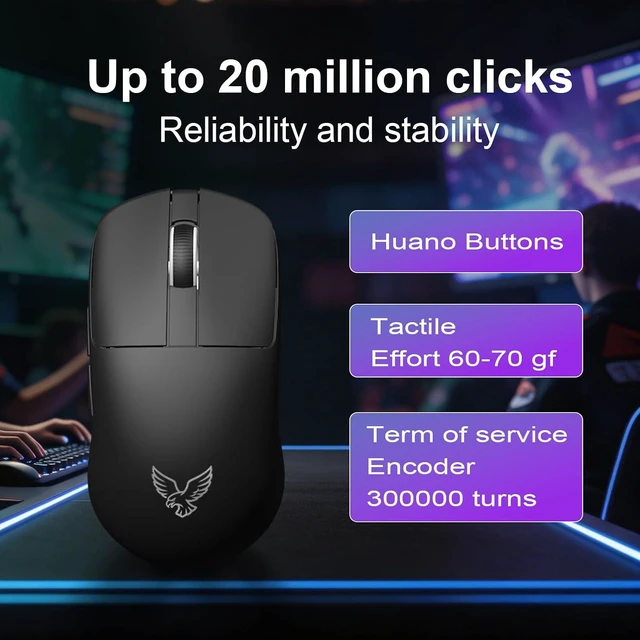 Alt view image 6 of 7 - NEO V1 Tri-Mode Gaming Mouse, BT/2.4G, 55g, 12000DPI, RGB, Black