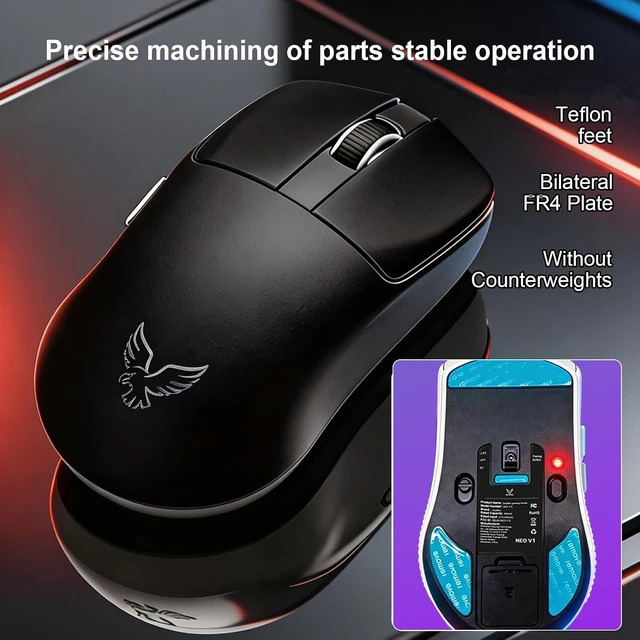 Alt view image 7 of 7 - NEO V1 Tri-Mode Gaming Mouse, BT/2.4G, 55g, 12000DPI, RGB, Black