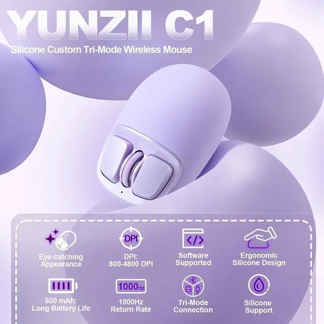 Alt view image 2 of 7 - C1 Wireless Tri-Mode Wireless Mouse 4800 DPI Optical (Purple)