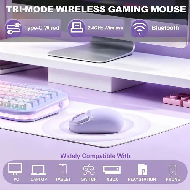 Alt view image 3 of 7 - C1 Wireless Tri-Mode Wireless Mouse 4800 DPI Optical (Purple)