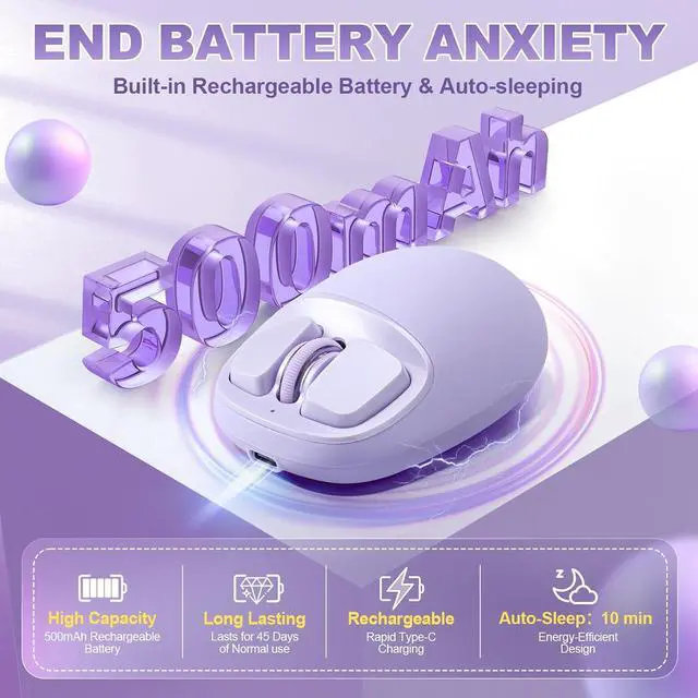 Alt view image 6 of 7 - C1 Wireless Tri-Mode Wireless Mouse 4800 DPI Optical (Purple)