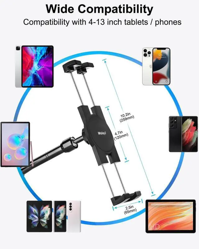 Alt view image 6 of 7 - Metal Tablet Wall Mount Holder with 360° Adjustable Foldable Arm, for iPad Pro Air Mini