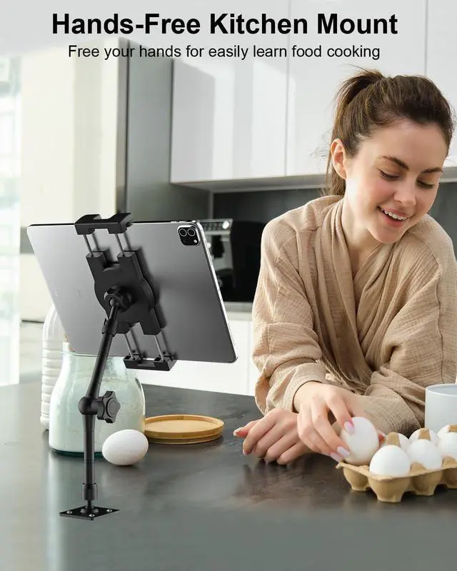 Alt view image 4 of 7 - Metal Tablet Wall Mount Holder with 360° Adjustable Foldable Arm, for iPad Pro Air Mini