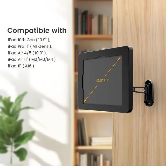 Alt view image 7 of 7 - Tablet Wall Mount with Lock, All Metal Heavy-Duty, 3-Joint Articulating Arm with 360 Rotation, Secure for Kitchen/Business/Retail, Compatible with iPad 10.9"/11"-BSW601BA