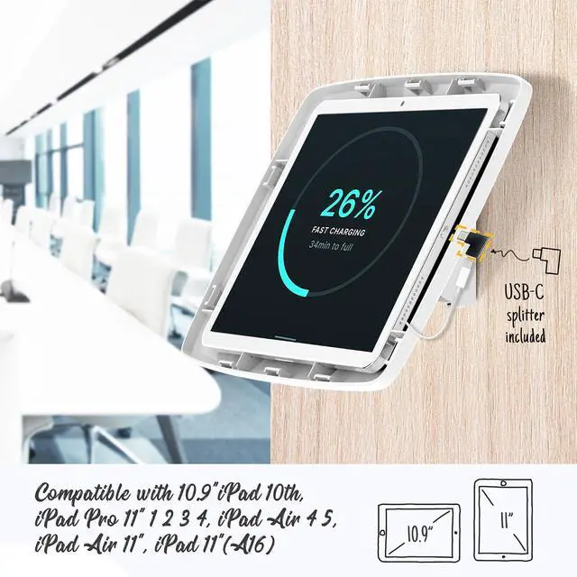 Alt view image 6 of 6 - Tablet Wall Mount Lockable Tiltable Anti Theft Security - Compatible with 10.9" iPad 10th, Pro 11" 1 2 3 4, Air 4 5, Air 11''(M2/M3/M4), iPad 11"(A16) - BSW102WA