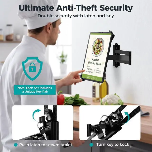 Alt view image 2 of 7 - Anti Theft Tablet Wall Mount Holder Metal iPad Wall Mount for 7-14" Tablets