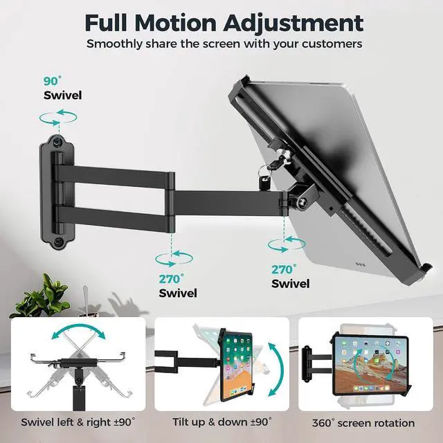 Alt view image 4 of 7 - Anti Theft Tablet Wall Mount Holder Metal iPad Wall Mount for 7-14" Tablets