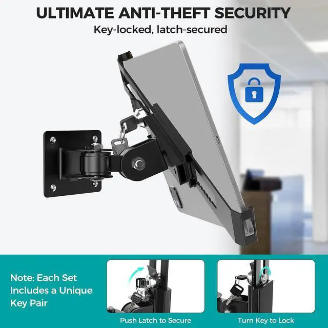 Alt view image 3 of 7 - Anti-Theft Tablet Wall Mount with Key Lock, Full Motion Locking iPad Holder