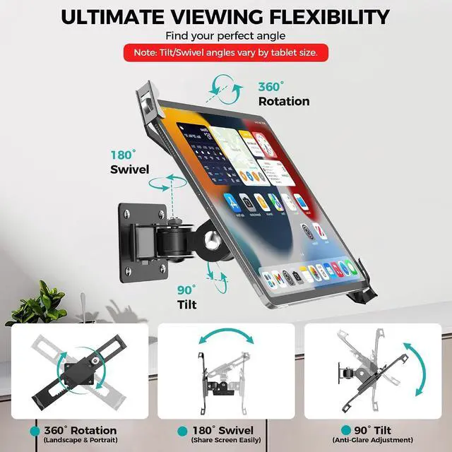 Alt view image 4 of 7 - Anti-Theft Tablet Wall Mount with Key Lock, Full Motion Locking iPad Holder