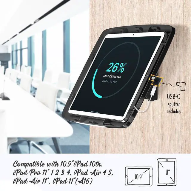 Alt view image 6 of 7 - Tablet Wall Mount Lockable Tiltable Anti Theft Security, Compatible with 10.9" iPad 10th, Pro 11" 1 2 3 4, Air 4 5, Air 11''(M2/M3/M4), iPad 11"(A16) - BSW102BA