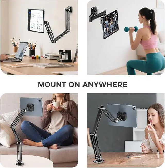Alt view image 3 of 7 - Aluminum Tablet Wall Mount Holder - 360° Adjustable & Extendable Arm for iPad Pro/Air/Mini, Galaxy Tab 5-13"