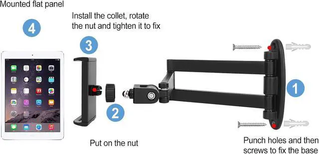Alt view image 6 of 6 - Tablet Wall Mount with Adjustable Long Arm Hinge 360° Swivel Bracket for 4.7 to 12.9 inch Tablet or PhoneBlack