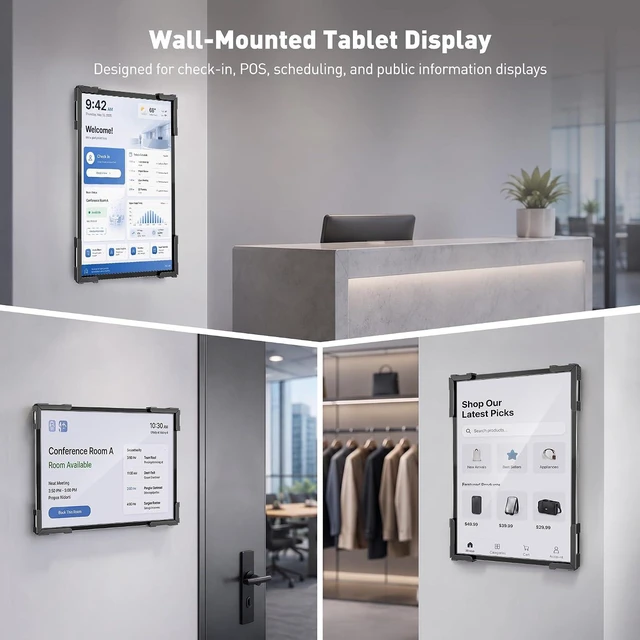 Alt view image 2 of 7 - Anti-Theft iPad Wall Mount, Steel Wall Holder with 360° Screen Rotation for 9.7"-13" iPad Pro/Air, Galaxy Tab, Business POS, Reception & Meeting Rooms