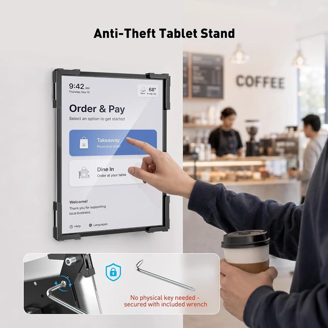 Alt view image 4 of 7 - Anti-Theft iPad Wall Mount, Steel Wall Holder with 360° Screen Rotation for 9.7"-13" iPad Pro/Air, Galaxy Tab, Business POS, Reception & Meeting Rooms