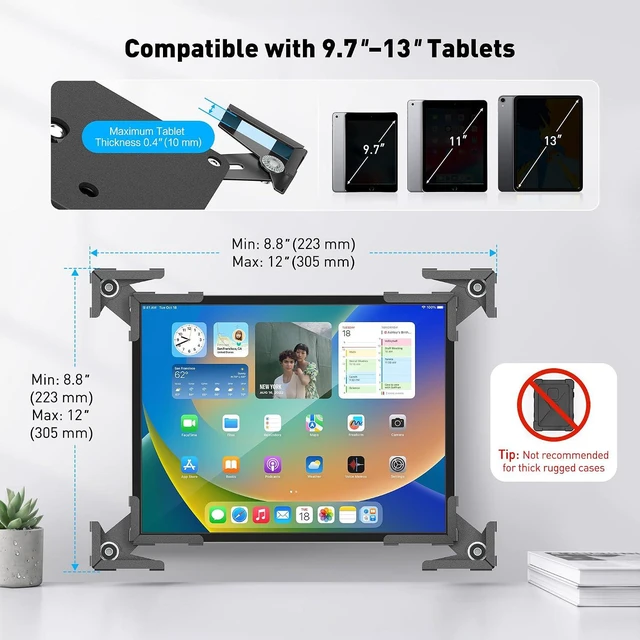 Alt view image 3 of 7 - Anti-Theft iPad Wall Mount, Steel Wall Holder with 360° Screen Rotation for 9.7"-13" iPad Pro/Air, Galaxy Tab, Business POS, Reception & Meeting Rooms