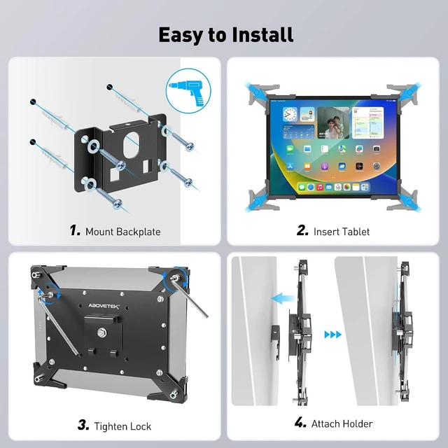 Alt view image 5 of 7 - Anti-Theft iPad Wall Mount, Steel Wall Holder with 360° Screen Rotation for 9.7"-13" iPad Pro/Air, Galaxy Tab, Business POS, Reception & Meeting Rooms