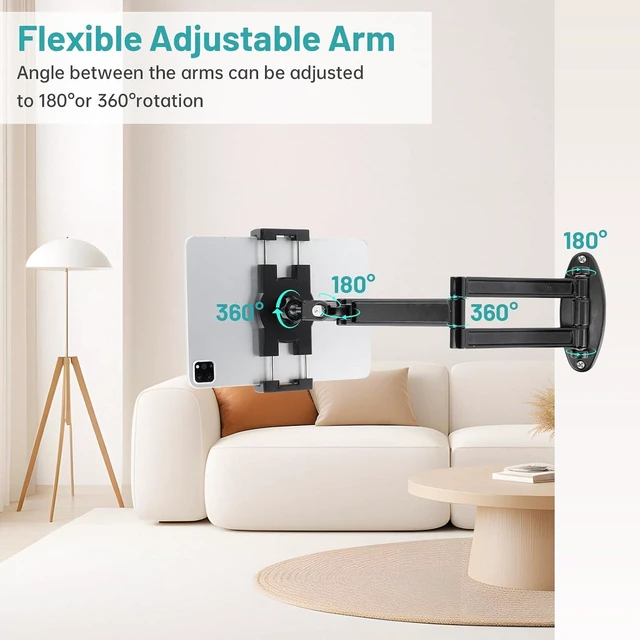 Alt view image 2 of 7 - Foldable iPad Wall Mount Holder, Aluminium Extendable Tablet Mount for 7~12.9 Inch Tablets iPad/Nexus/LG G Pads/e-Reader/Switch, Adjustable Articulating Swivel Arm