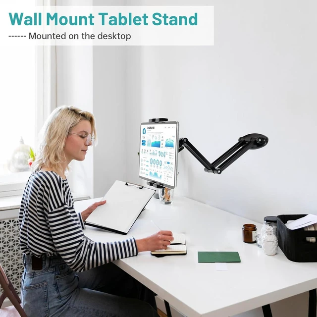 Alt view image 3 of 7 - Foldable iPad Wall Mount Holder, Aluminium Extendable Tablet Mount for 7~12.9 Inch Tablets iPad/Nexus/LG G Pads/e-Reader/Switch, Adjustable Articulating Swivel Arm