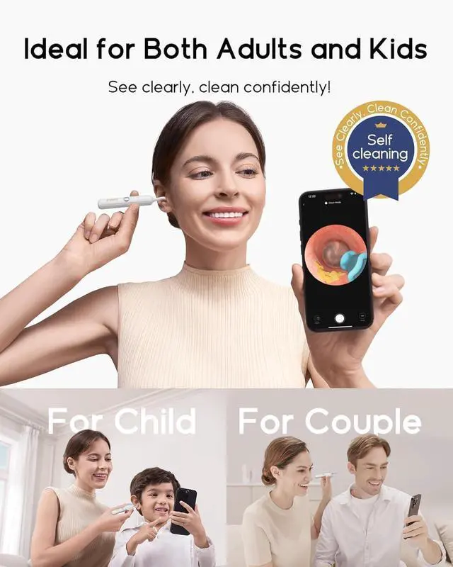 Alt view image 5 of 7 - Earsight Plus R37R Ear Wax Removal Tool Camera, FSA HSA Eligible Items, Smart Ear Cleaner with Painless Visual Tweezers, Flexible Ear Camera Otoscope, Home ENT Cleaning Kit for Family,White