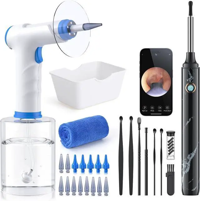 Main image of Earwax Removal - Electric Ear Irrigation Kit with 4 Pressure Modes, Ear Cleaner with Camera, 1080P Otoscope, Ear Cleaning Tool with 7-Piece Set, Earwax Removal Kit for Daily Cleaning(White)