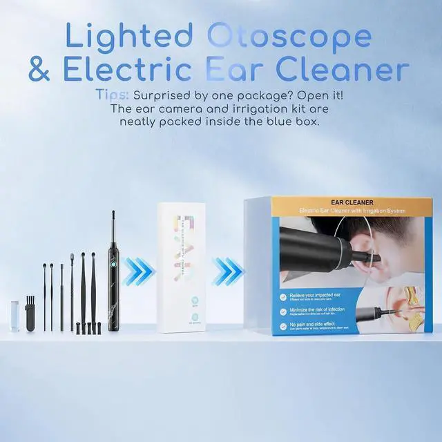 Alt view image 2 of 7 - Earwax Removal - Electric Ear Irrigation Kit with 4 Pressure Modes, Ear Cleaner with Camera, 1080P Otoscope, Ear Cleaning Tool with 7-Piece Set, Earwax Removal Kit for Daily Cleaning(White)
