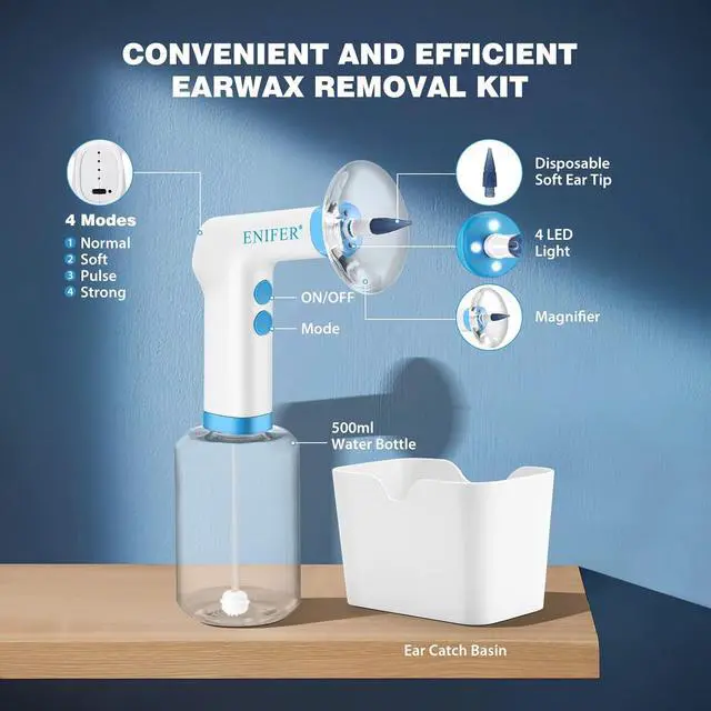 Alt view image 3 of 6 - Earwax Removal Electric Ear Irrigation Kit, Ear Cleaner with Camera, 1080P Otoscope,4 Pressure Levels Save and Effective Ear Wax Removal Kit