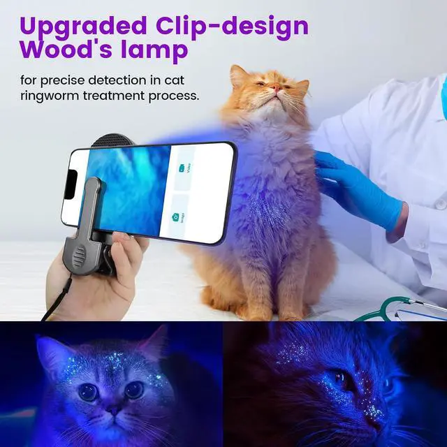 Alt view image 2 of 6 - Woods Lamp with Magnifying Glass, Rechargeable UV Flashlight Skin Analyzer, 365nm Ultraviolet Light LED Black Light for Pet Cat Urine Detection, Resin Curing, Cat Dog Ringworm