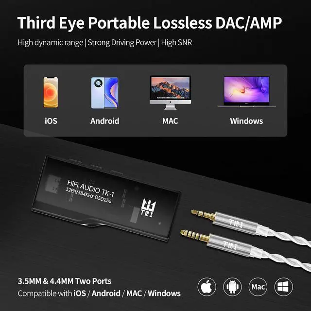 Alt view image 4 of 7 - TRI TK1 USB C DAC Headphone Amp Mini Amplifier, USB C to 3.5mm 4.4mm Amp with Dual CS43131 Decoder, Headphone Splitter Portable IEM DAC for KZ ZS10 PRO in Ear Monitor (Type-C Jack