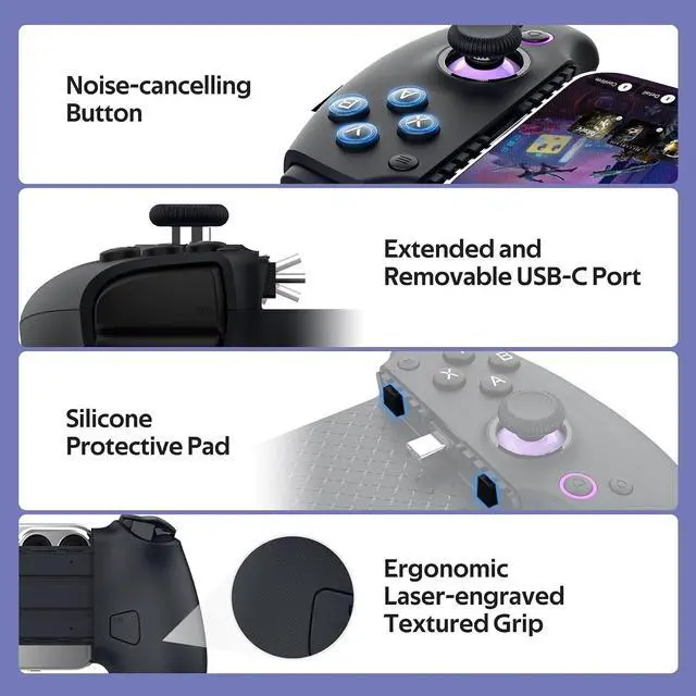 Alt view image 7 of 7 - S9 Full-Size Bluetooth Type-C Mobile Gaming Controller for Switch iPhone iPad Android Phone Tablets,Wireless Gamepad with Hall Joystick Trigger,Customizable ButtonsFree Key MappingAPP
