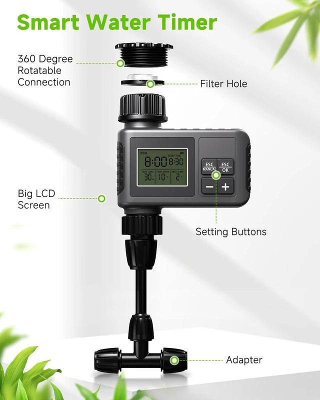 Alt view image 2 of 7 - 124FT Drip Irrigation Kit with LCD Timer, 5/16" Hose & 1/4" Tubing, 3 Sprayer Types, for Garden, Greenhouse & Lawn