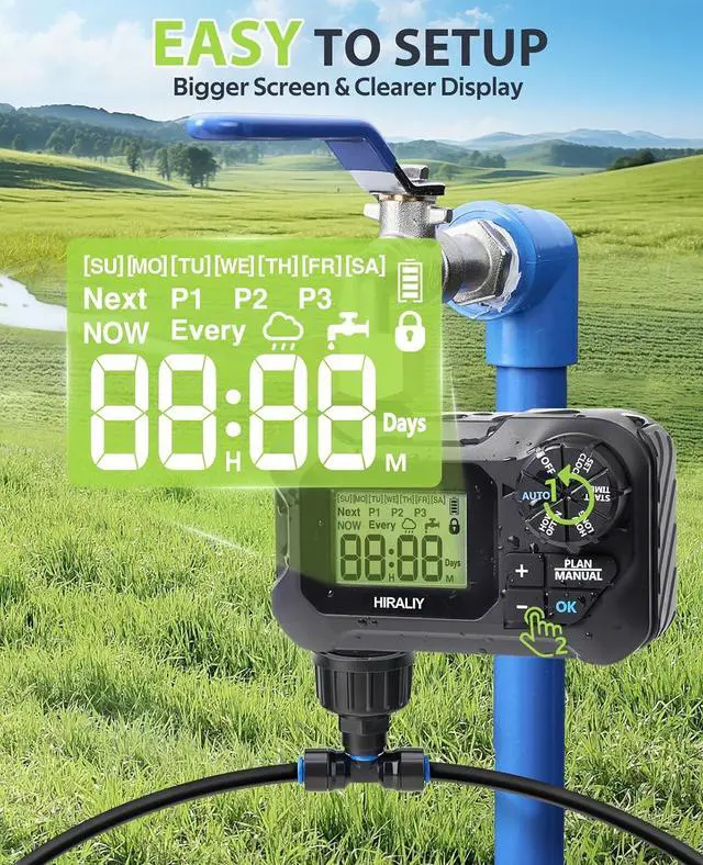 Alt view image 2 of 7 - 59FT Drip Irrigation Kit with Water Timer, Quick-Connect | Garden Watering System with 15 Adjustable Misting Nozzles, 1/4 in Tubing for Greenhouse, Hanging Plants & Raised Beds