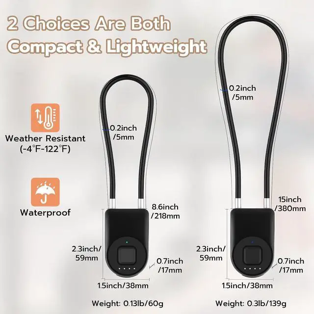 Alt view image 7 of 7 - Fingerprint Cable Lock, Fridge Locks with Bluetooth APP Control, Biometric Smart Padlock for Adults Baby Proof Cabinet Refrigerator French Door Cabinet Gate Locker Bike, 14.9'' Long Black