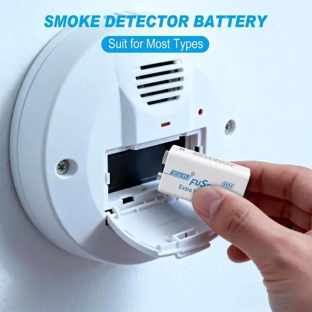 Alt view image 2 of 6 - 9V Batteries for Smoke Detector: Ultra Long Lasting Fire Alarm Battery 100 Pack - 6F22 Super Heavy Duty Power for Guitar Pedals Microphone Multimeter - Green Energy Mercury/Cadmium/Lead-Free
