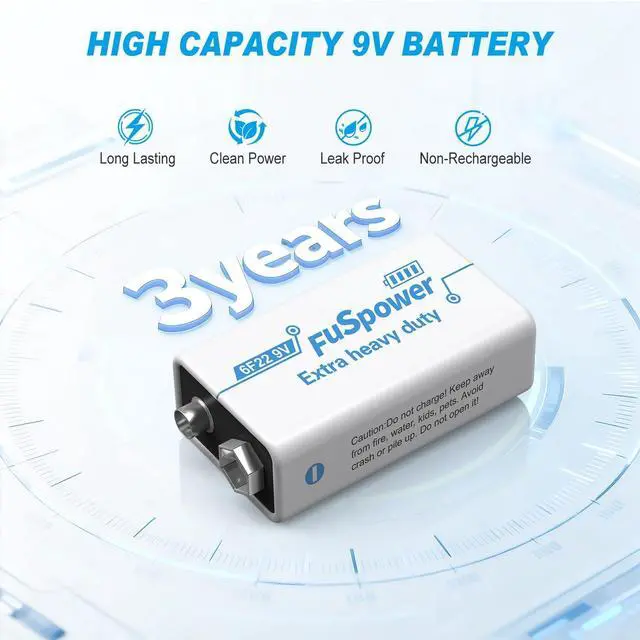 Alt view image 3 of 6 - 9V Batteries for Smoke Detector: Ultra Long Lasting Fire Alarm Battery 100 Pack - 6F22 Super Heavy Duty Power for Guitar Pedals Microphone Multimeter - Green Energy Mercury/Cadmium/Lead-Free