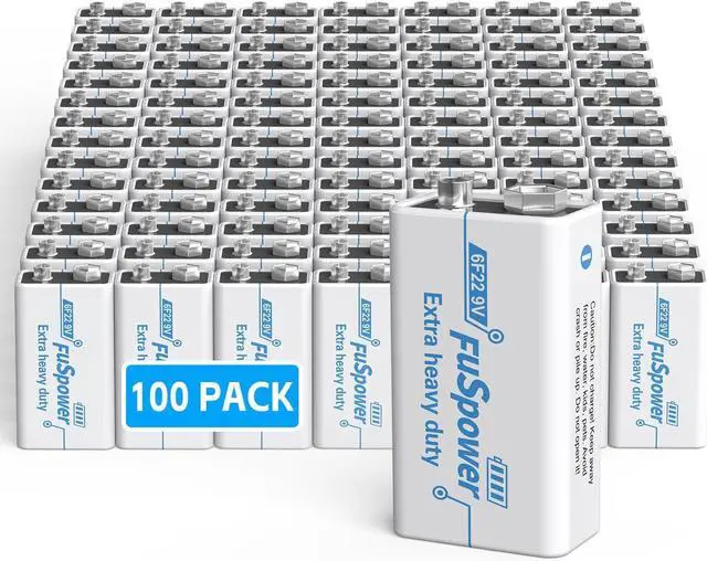 Main image of 9V Batteries for Smoke Detector: Ultra Long Lasting Fire Alarm Battery 100 Pack - 6F22 Super Heavy Duty Power for Guitar Pedals Microphone Multimeter - Green Energy Mercury/Cadmium/Lead-Free
