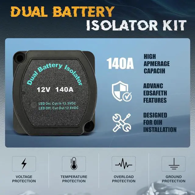 Alt view image 2 of 7 - 12v 140 A Dual Battery Isolator Kit - ATV/UTV Wiring Kit - Voltage Sensitive Relay - VSR - Boat Dual Battery Smart Isolator Kit, Automatic Battery Disconnect Switch