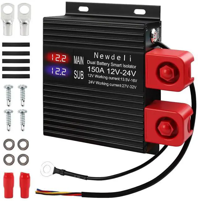Main image of 150 Amp Dual Battery Isolator 12V/24V Universal Voltage Sensitive Relay VSR Smart Dual Battery Isolator Kit for Marine RV UTV Car Boat Truck Trailer ATV Camper Moto