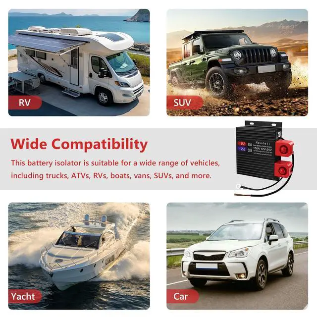 Alt view image 7 of 7 - 150 Amp Dual Battery Isolator 12V/24V Universal Voltage Sensitive Relay VSR Smart Dual Battery Isolator Kit for Marine RV UTV Car Boat Truck Trailer ATV Camper Moto