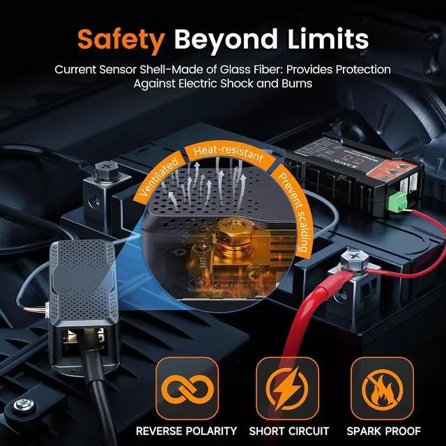 Alt view image 7 of 7 - BM1000 Bluetooth Battery Monitor with 400A Smart Shunt, 10-120V Capacity Meter for LiFePO4, Lithium, AGM & Lead-Acid Banks, SOC Voltage Current App for RV, Marine, Solar
