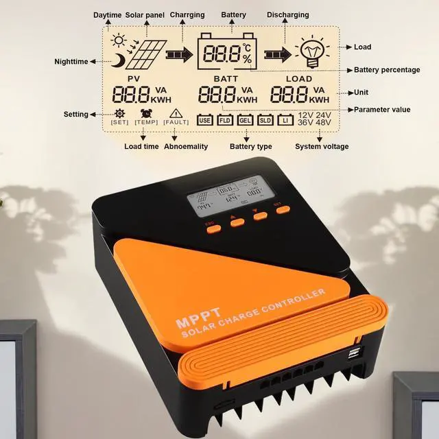 Alt view image 6 of 7 - 60A 100V MPPT Solar Charge Controller 12V/24V Auto Adaptive Dual 5V/3A USB Charging Port, for LiFePO4, LA, Lithium, TL, Gel, Flooded, and AGM Battery