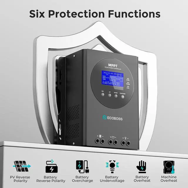 Alt view image 4 of 7 - 60A MPPT Solar Charge Controller 12V/24V/36V/48V Auto, Max 150V PV Input, LCD Display, Adjustable Parameter Solar Panel Regulator for Lithium, Gel, Flooded Battery