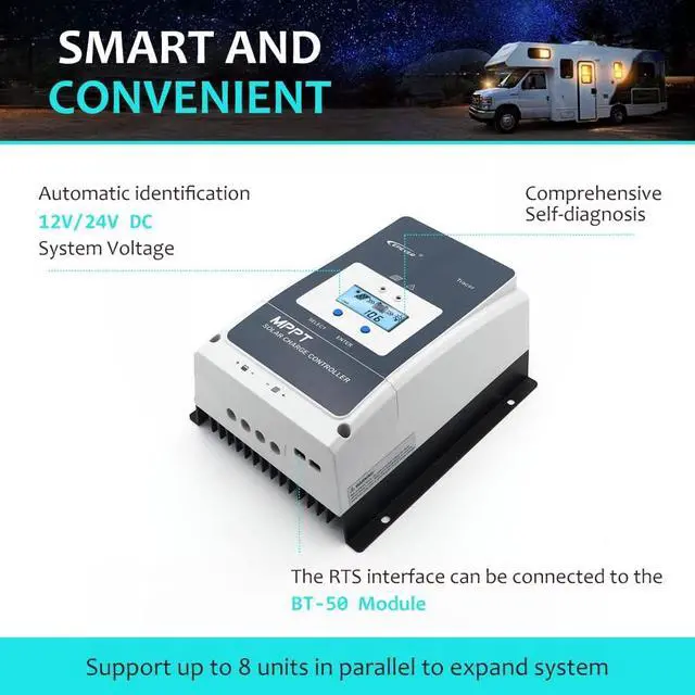 Alt view image 4 of 7 - 60A MPPT Solar Charge Controller 12V/24V/36V/48V DC Automatically Identifying System Voltage Max.PV 150V Solar Panel Regulator (Tracer 6415 an)