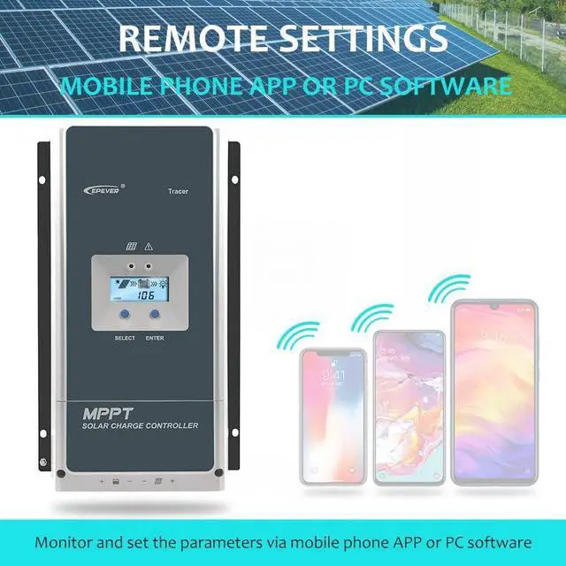Alt view image 6 of 7 - 60A MPPT Solar Charge Controller 12V/24V/36V/48V DC Automatically Identifying System Voltage Max.PV 150V Solar Panel Regulator (Tracer 6415 an)
