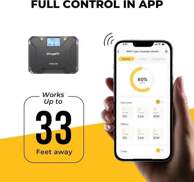 Alt view image 2 of 7 - MPPT Solar Charge Controller 30A, w/ Low-Temp Cut-Off, APP Control, Backlit LCD, 30 Amp Solar Panel Regulator 12V/24V for LiFePO4, SLD, Gel, FLD, AGM Battery, RV, Marine, Upgraded